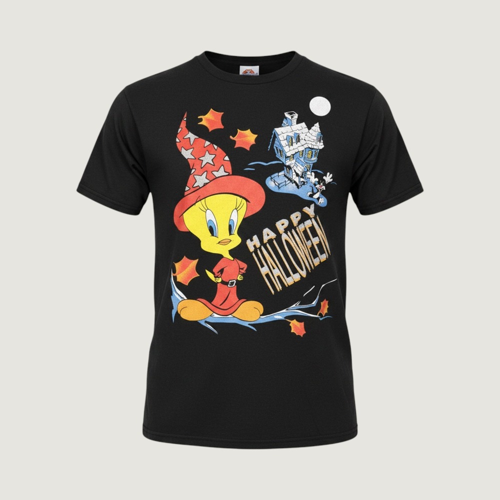 Vintage 1998 Looney Tunes Tweety Bird Happy Halloween T-Shirt Black Large 90s
